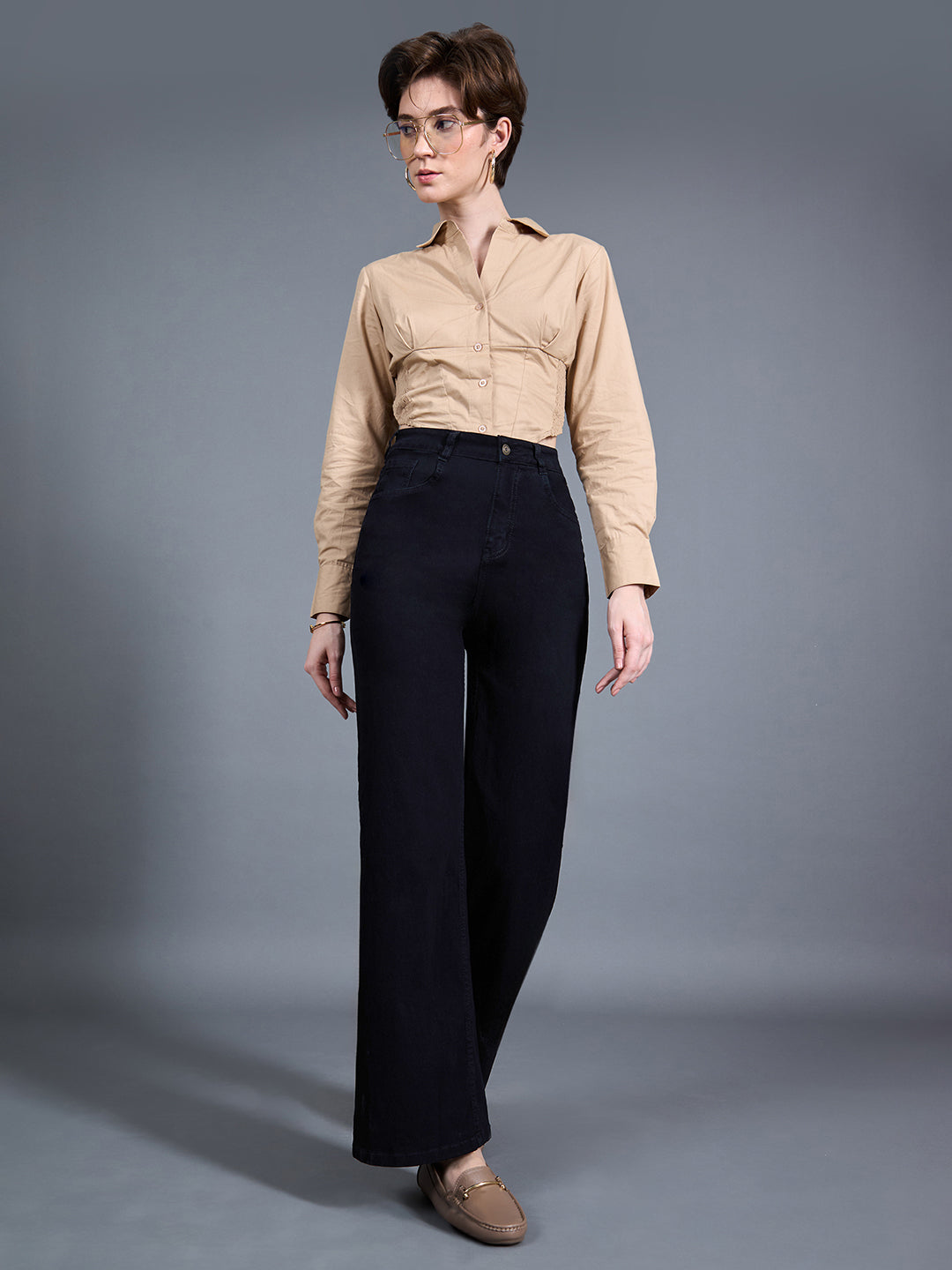 24/7 Comfort Black Wide-Leg High-Rise Stretchable Denim Jeans