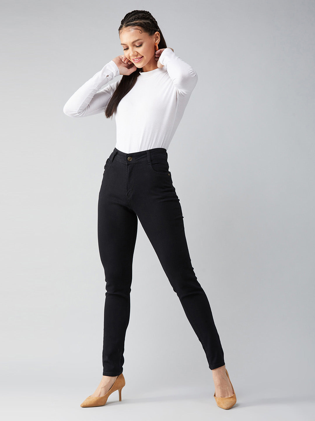 24/7 Comfort Black Slim-Fit High-Rise Stretchable Denim Jeans