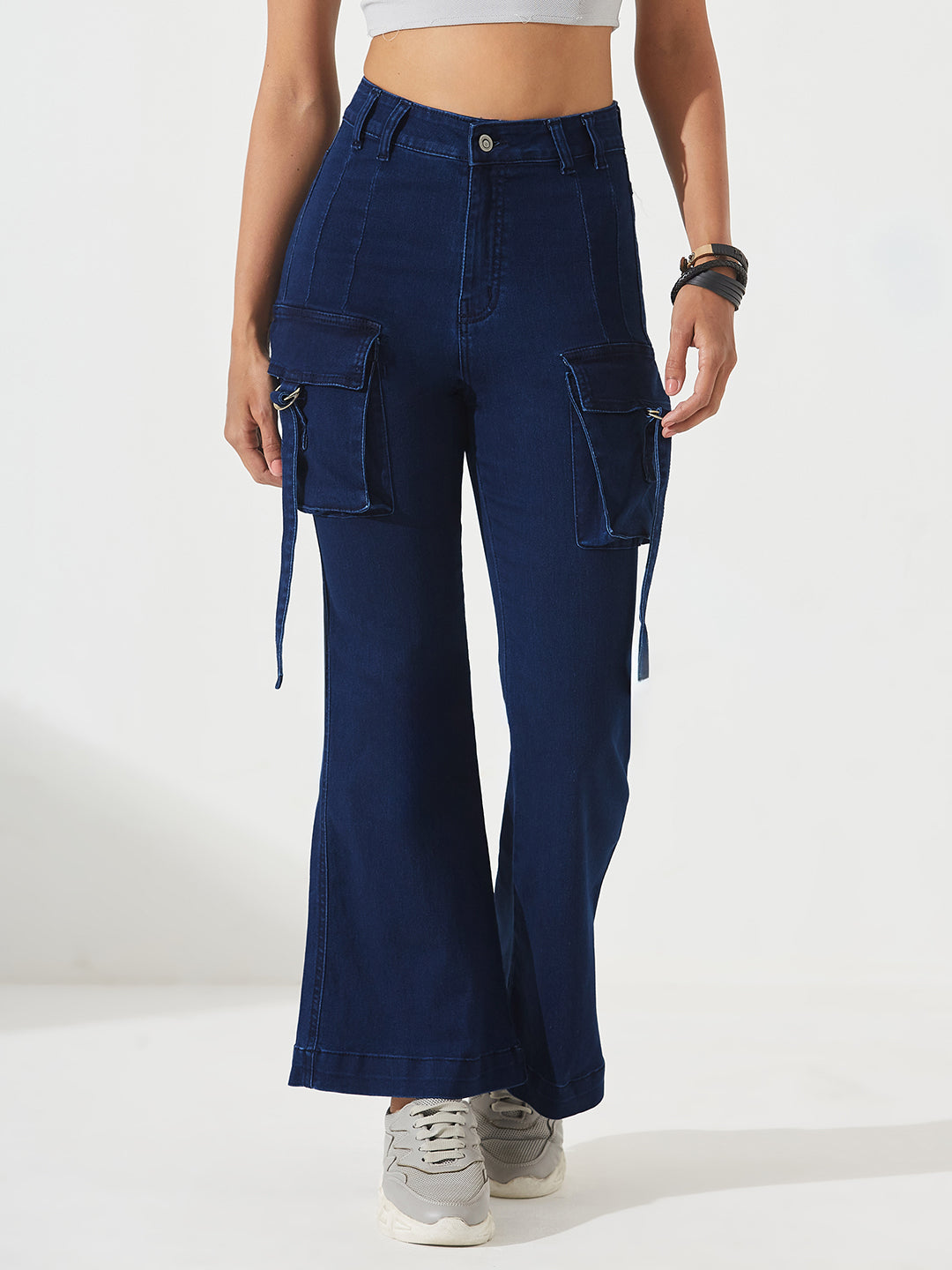 Navy Blue Bootcut High-Rise Regular Stretchable Denim Jeans For Women
