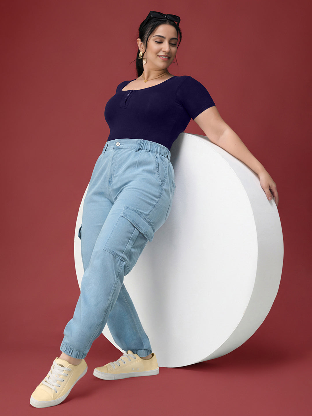 Light Blue Regular High Rise Regular Stretchable Light Weight Denim joggers for Women