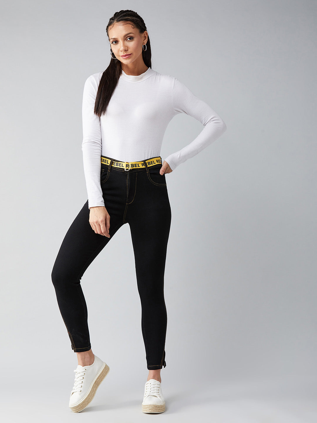 Women's Black Cotton Skinny-Fit High-Rise Ankle Length Length Stretchable Denim Jeans