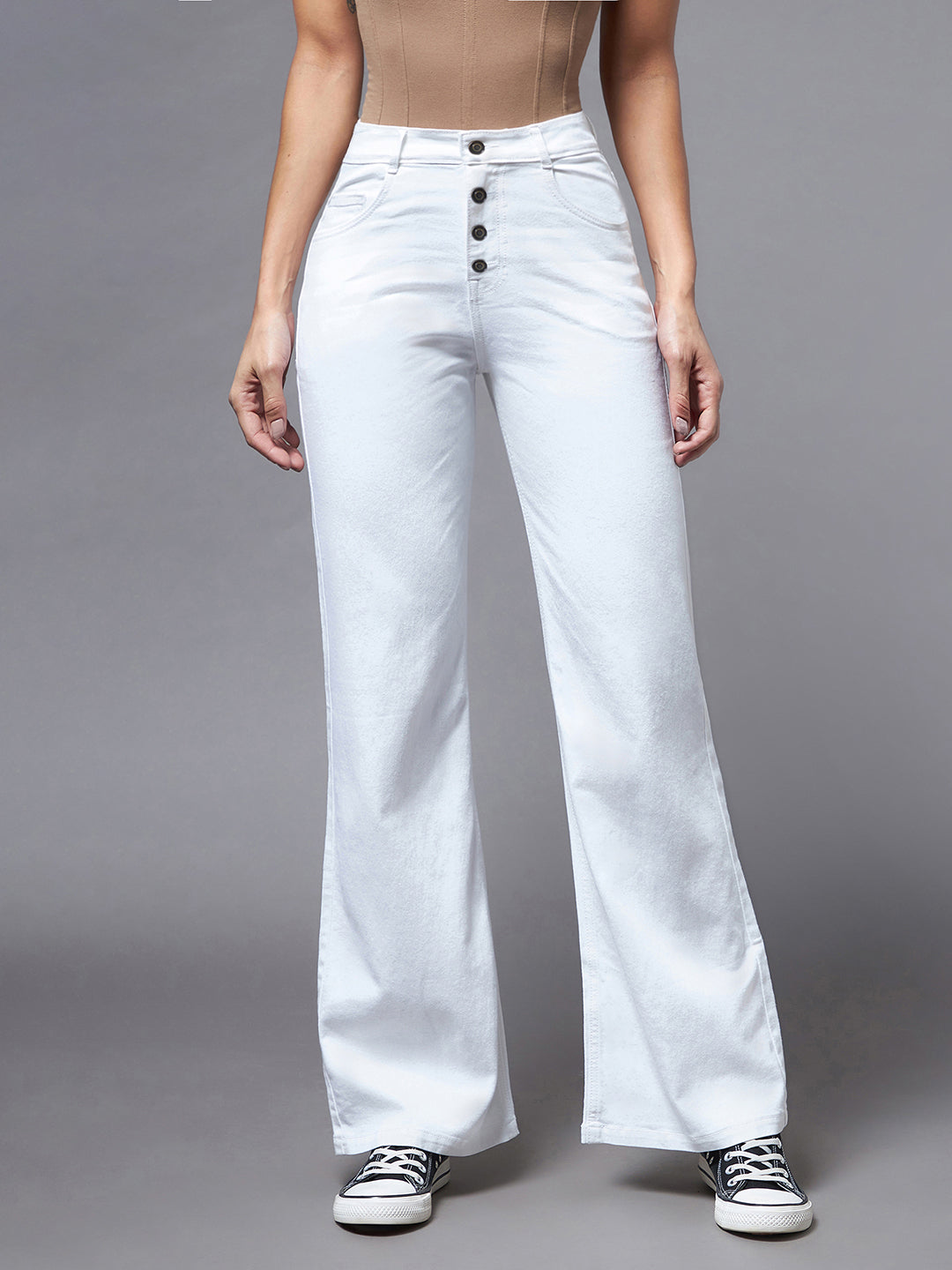 24/7 Comfort White Bell-Bottom Bootcut Hourglass High-Rise Stretchable Denim Jeans
