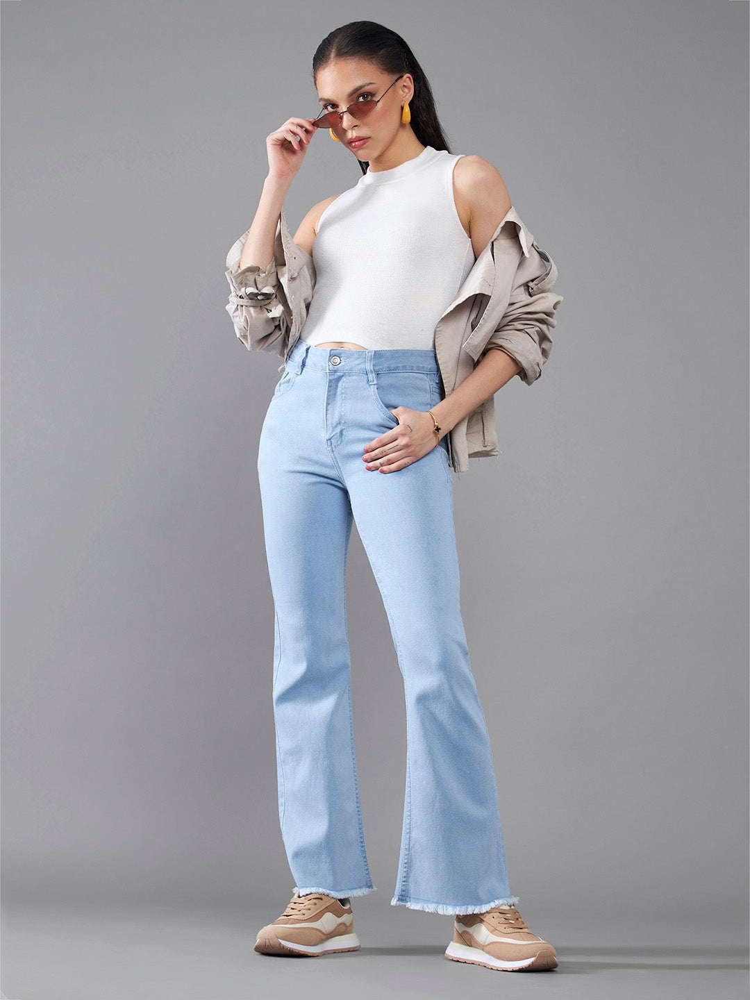 24/7 Comfort Light Blue Bootcut High-Rise Cropped Stretchable Denim Jeans