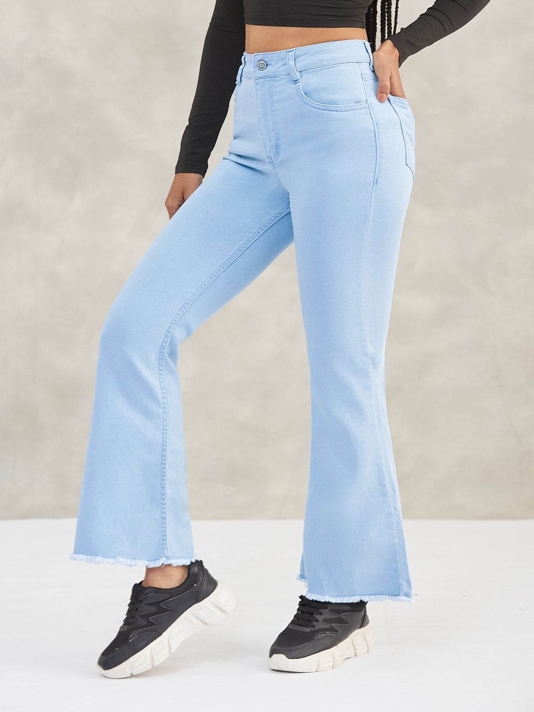 Women's Light Blue Boot Cut High-Rise Cropped Stretchable Denim Jeans