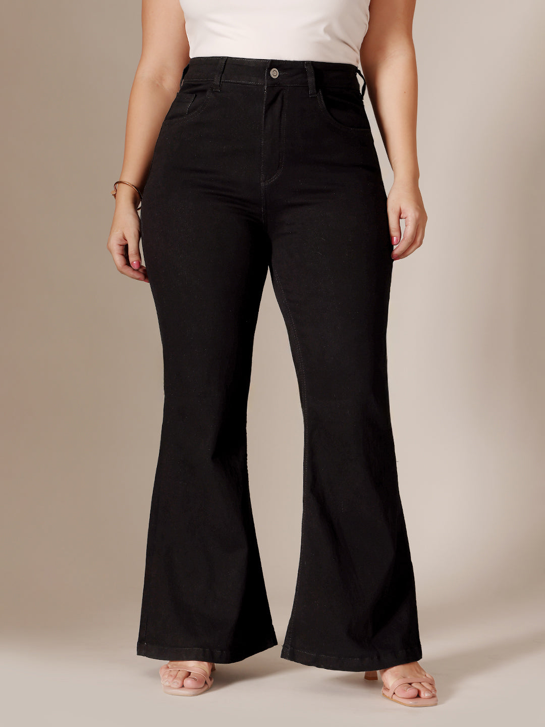 Black Bootcut High Rise Clean Look Regular Stretchable Denim Jeans for Women