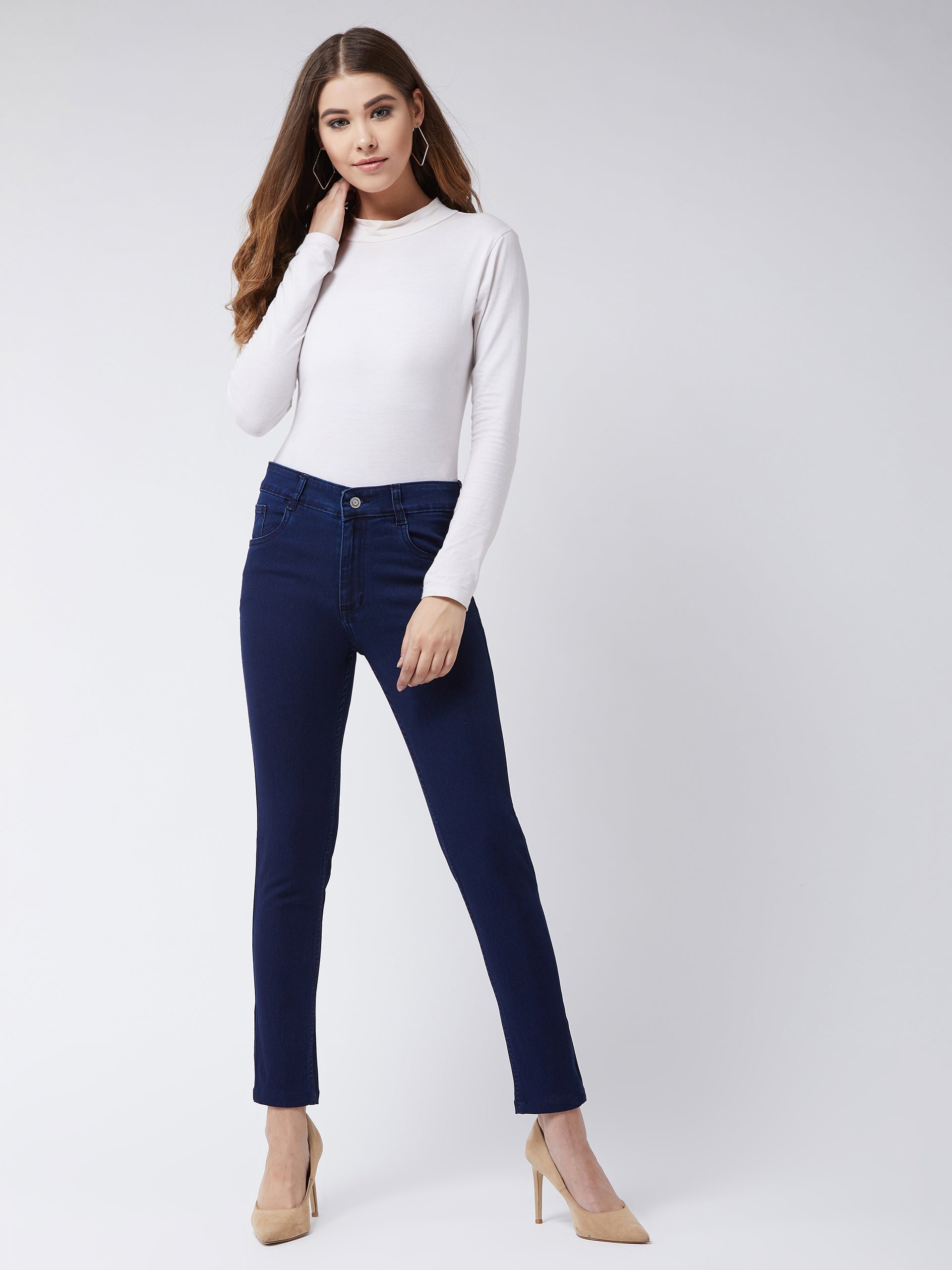 24/7 Comfort Navy-Blue Skinny-Fit Mid-Rise Cropped-Length Stretchable Denim Jeans