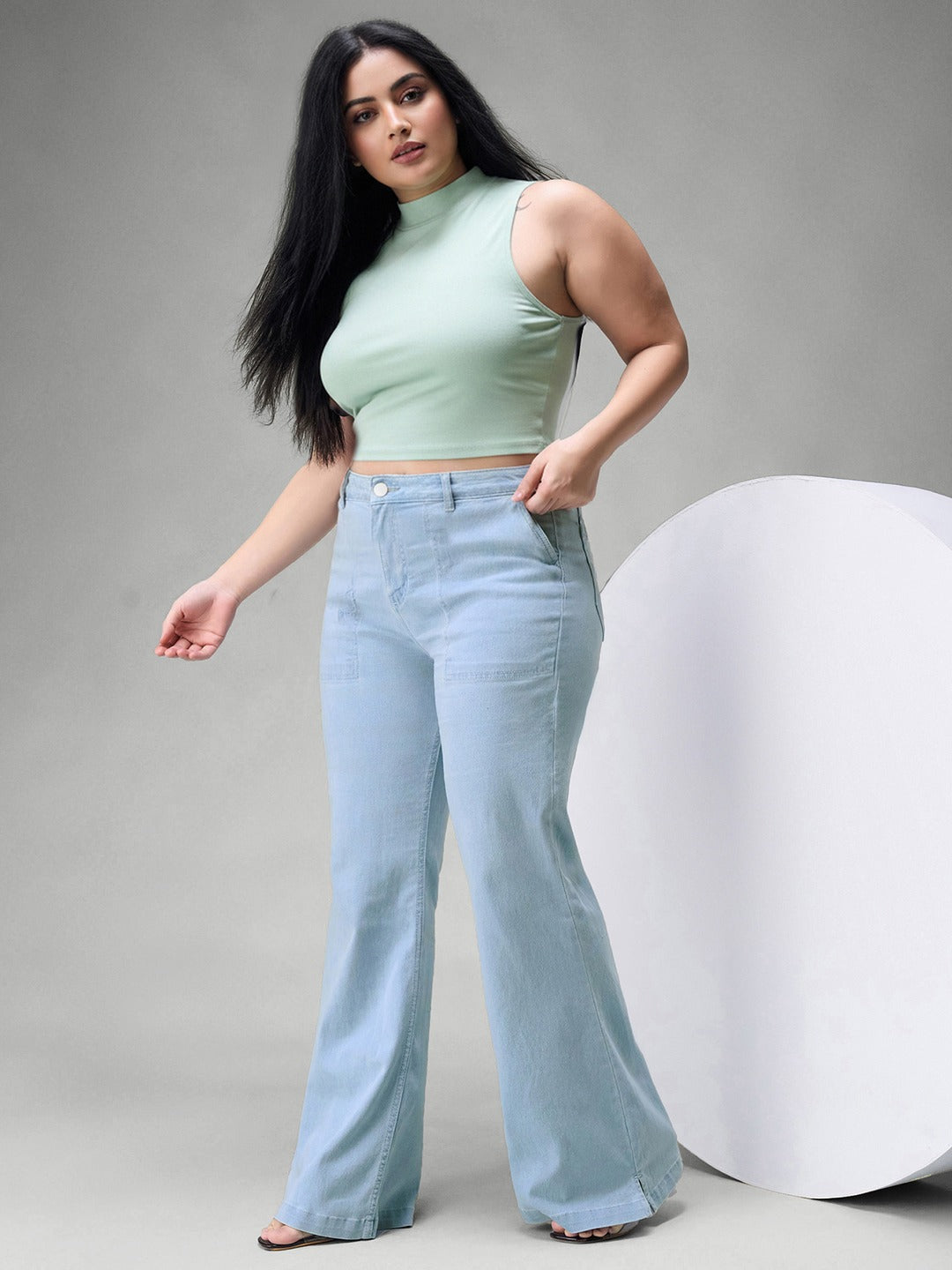 Light Blue Bootcut High rise Regular Stretchable Denim Jeans for Women
