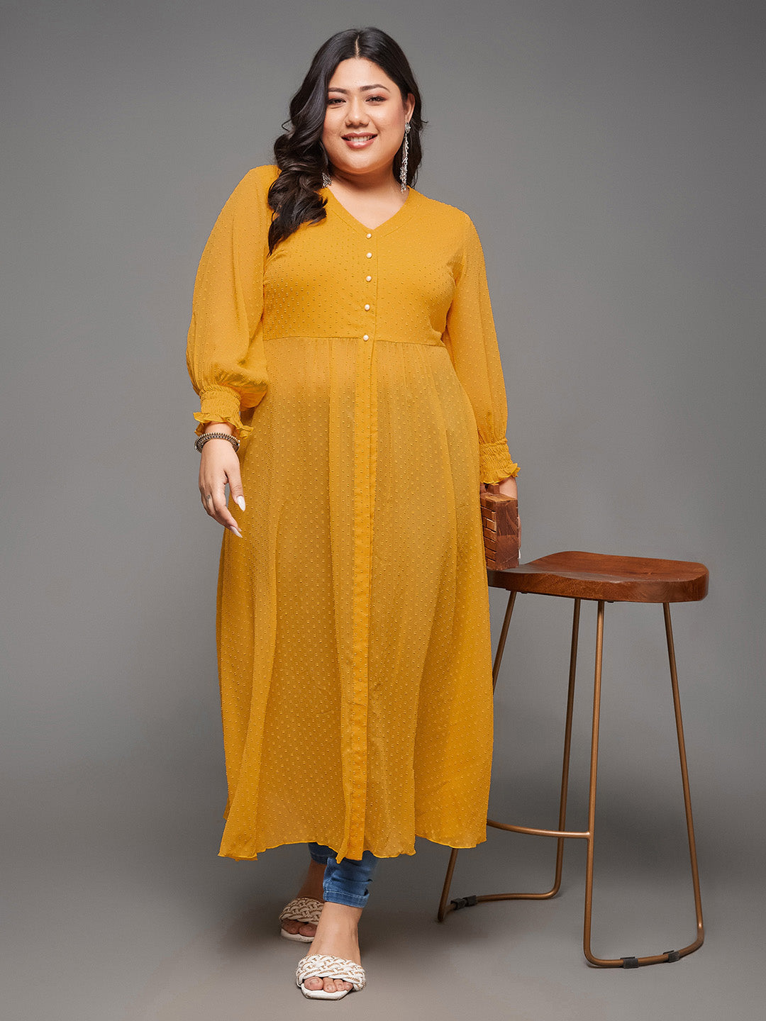 Body Bliss Mustard Yellow Empire Maxi Top