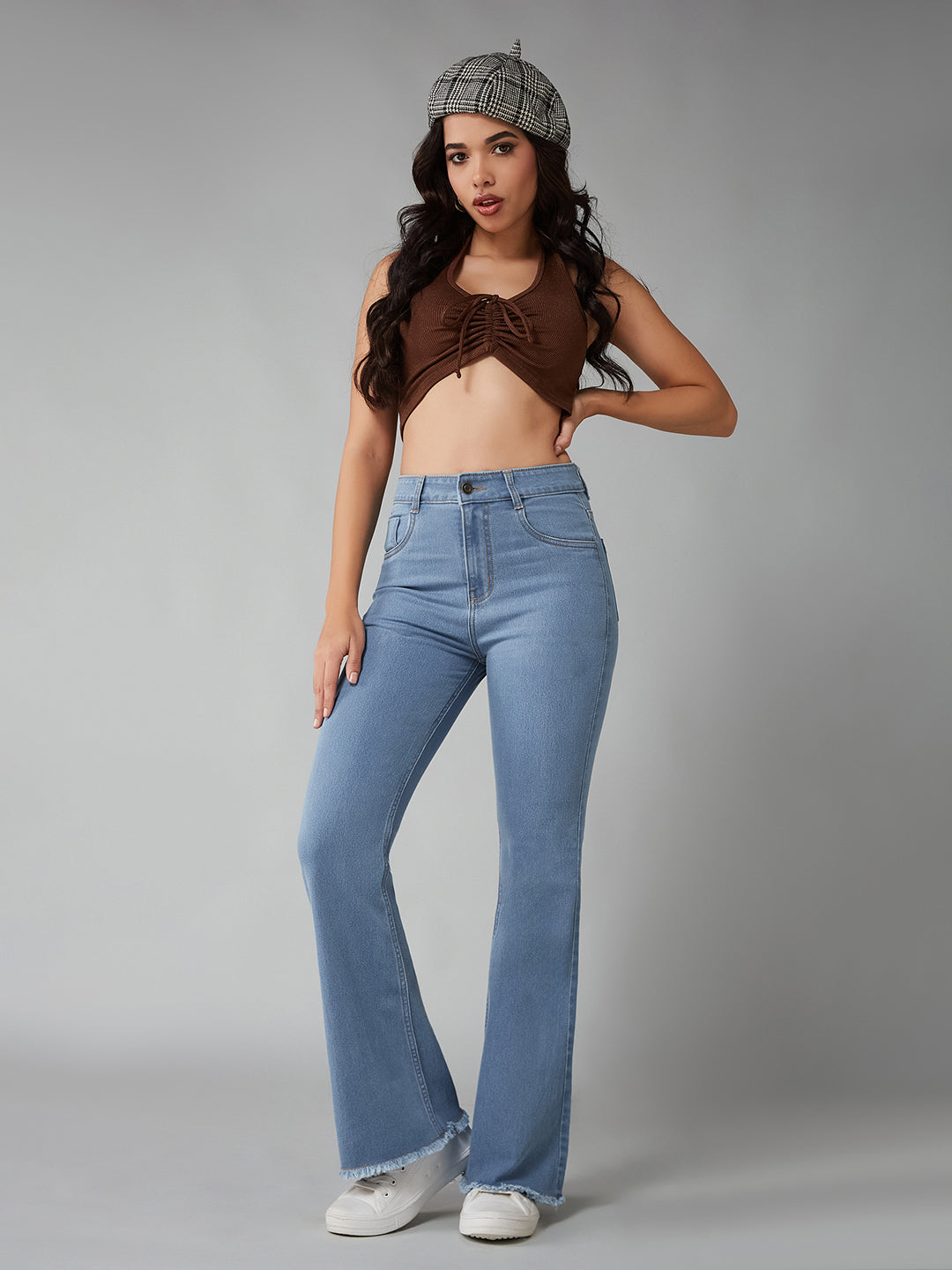 Women's Light Blue Bootcut High rise Clean look Regular Stretchable Denim Jeans