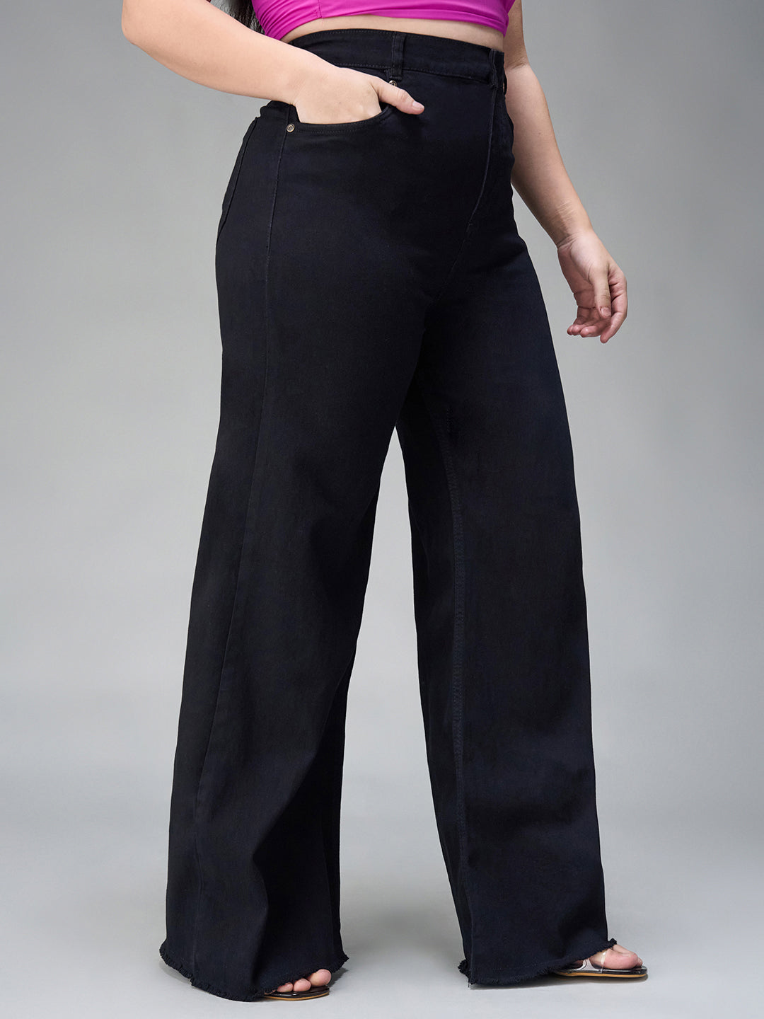 24/7 Comfort Black High-Rise Stretchable Wide-Leg Denim Jeans