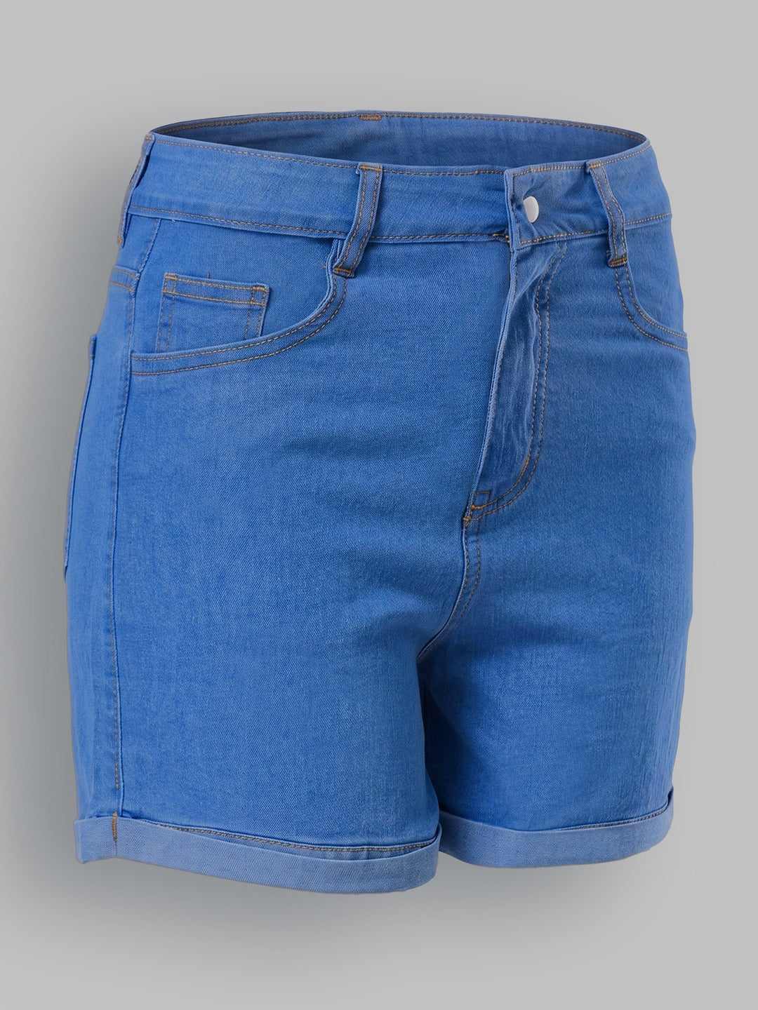 Blue Relaxed Fit Mid Rise Light Weight Denim Shorts for Women