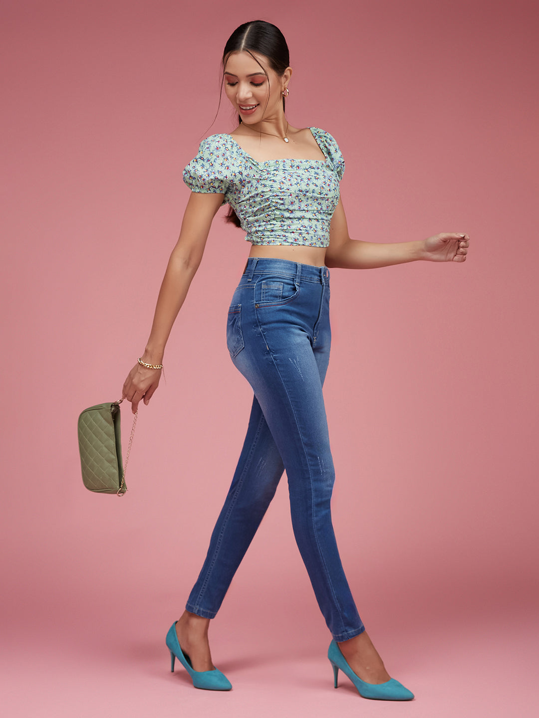 24/7 Comfort Blue Skinny-Fit High-Rise Twill Tape Detailing Scraped Stretchable Denim Jeans