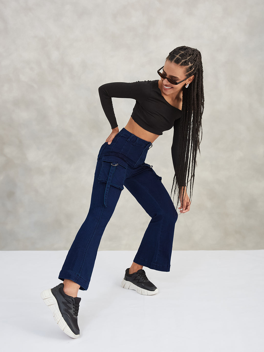 Women's Navy Blue Bootcut High-Rise Stretchable Denim Jeans