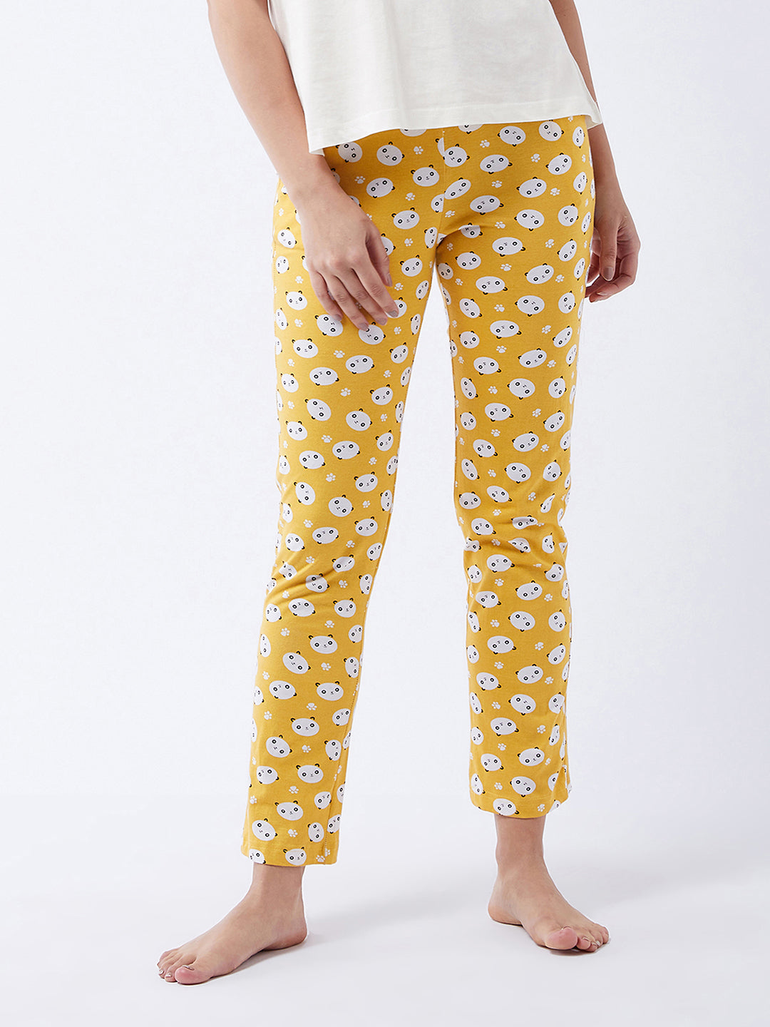 Women's Mustard Yellow Printed Regular length Pajama