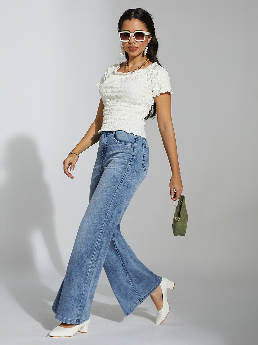 CHASEshape™ Women's Light Blue Wide Leg High Rise Stretchable Denim Jeans