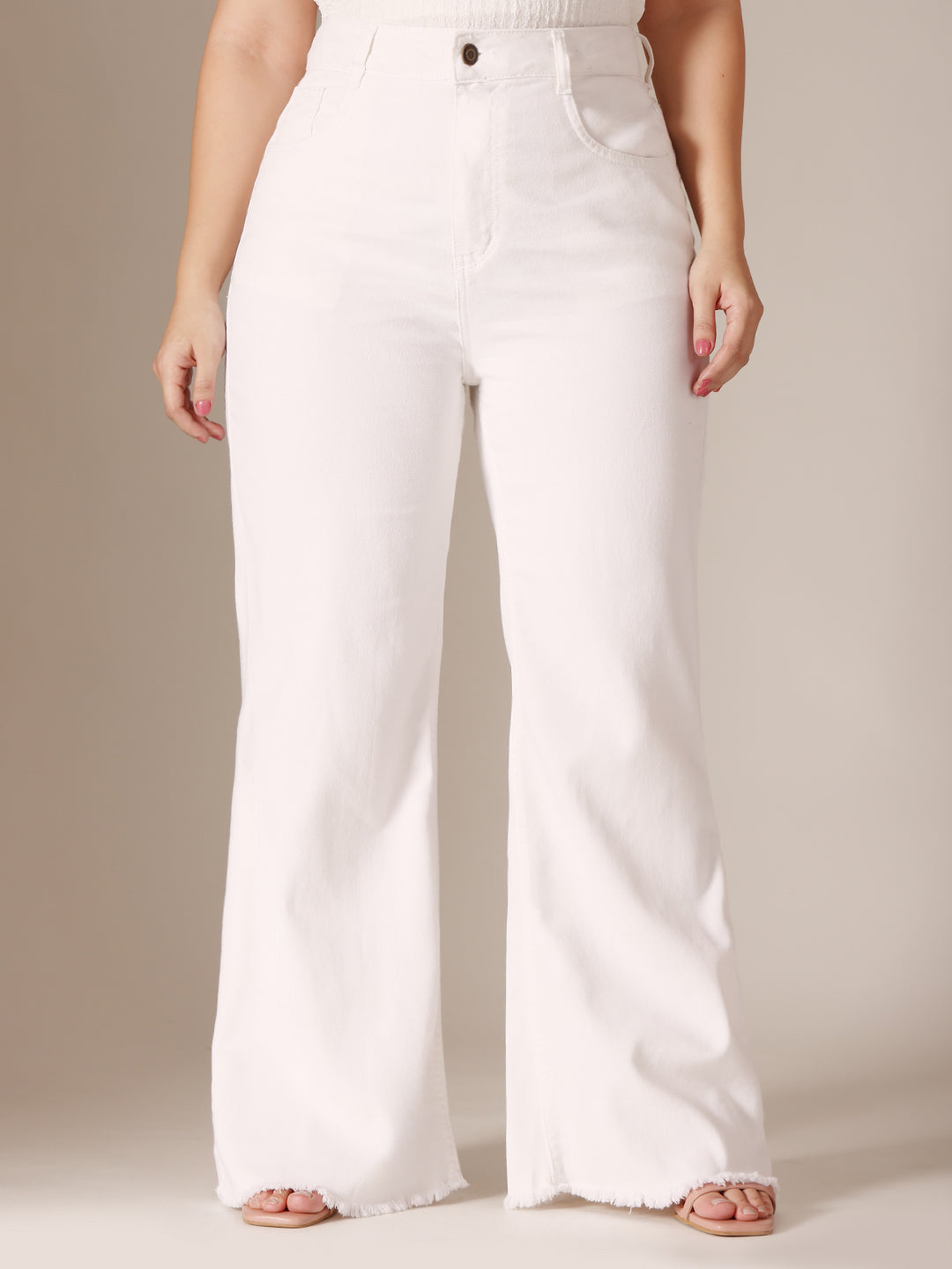 White Bootcut High Rise Clean Look Regular-Length Stretchable Denim Jeans for Women