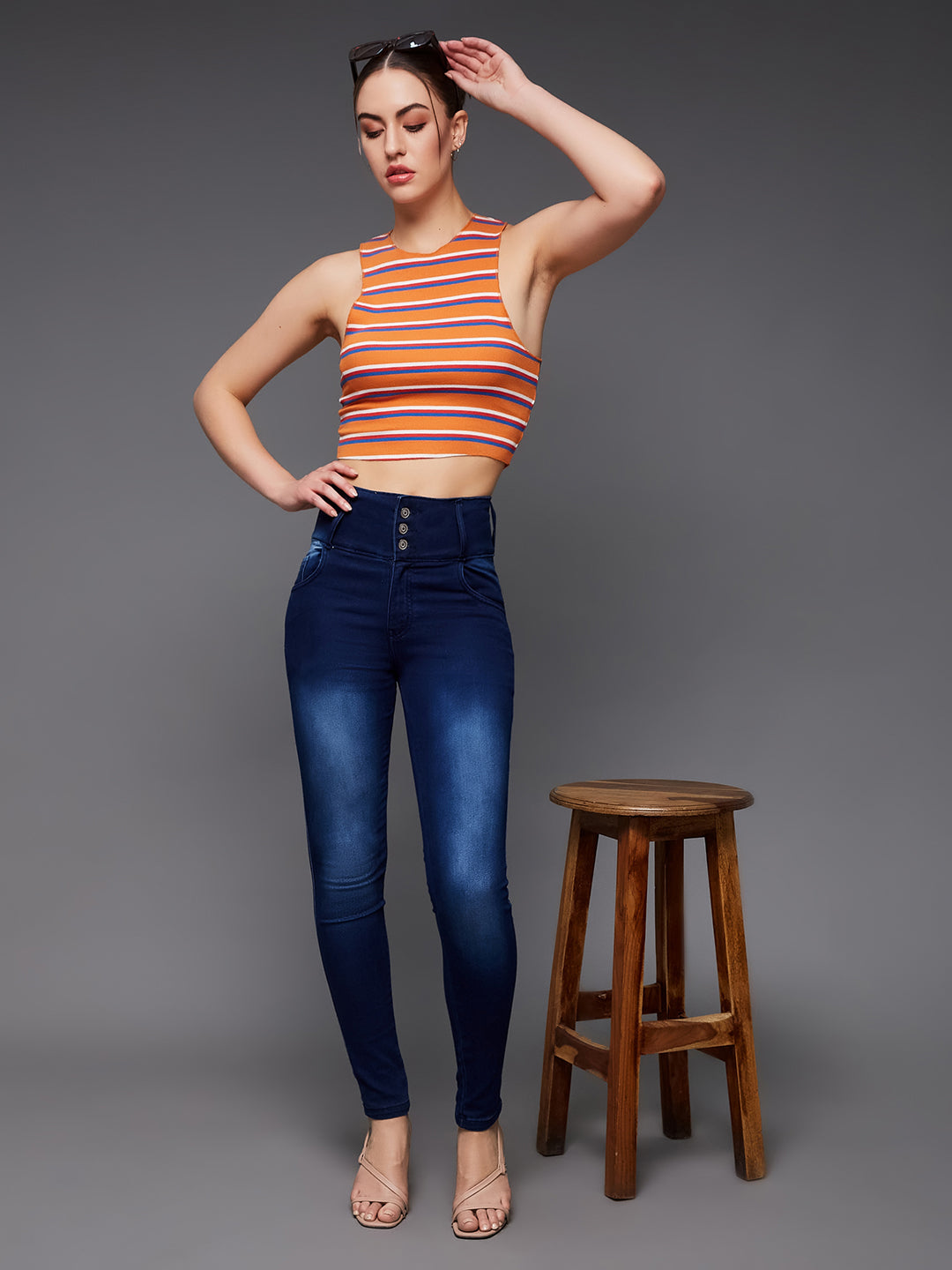 CHASEstretch™ Women's Navy-Blue Skinny-Fit High-Rise Stretchable High-Rise Denim Jeans