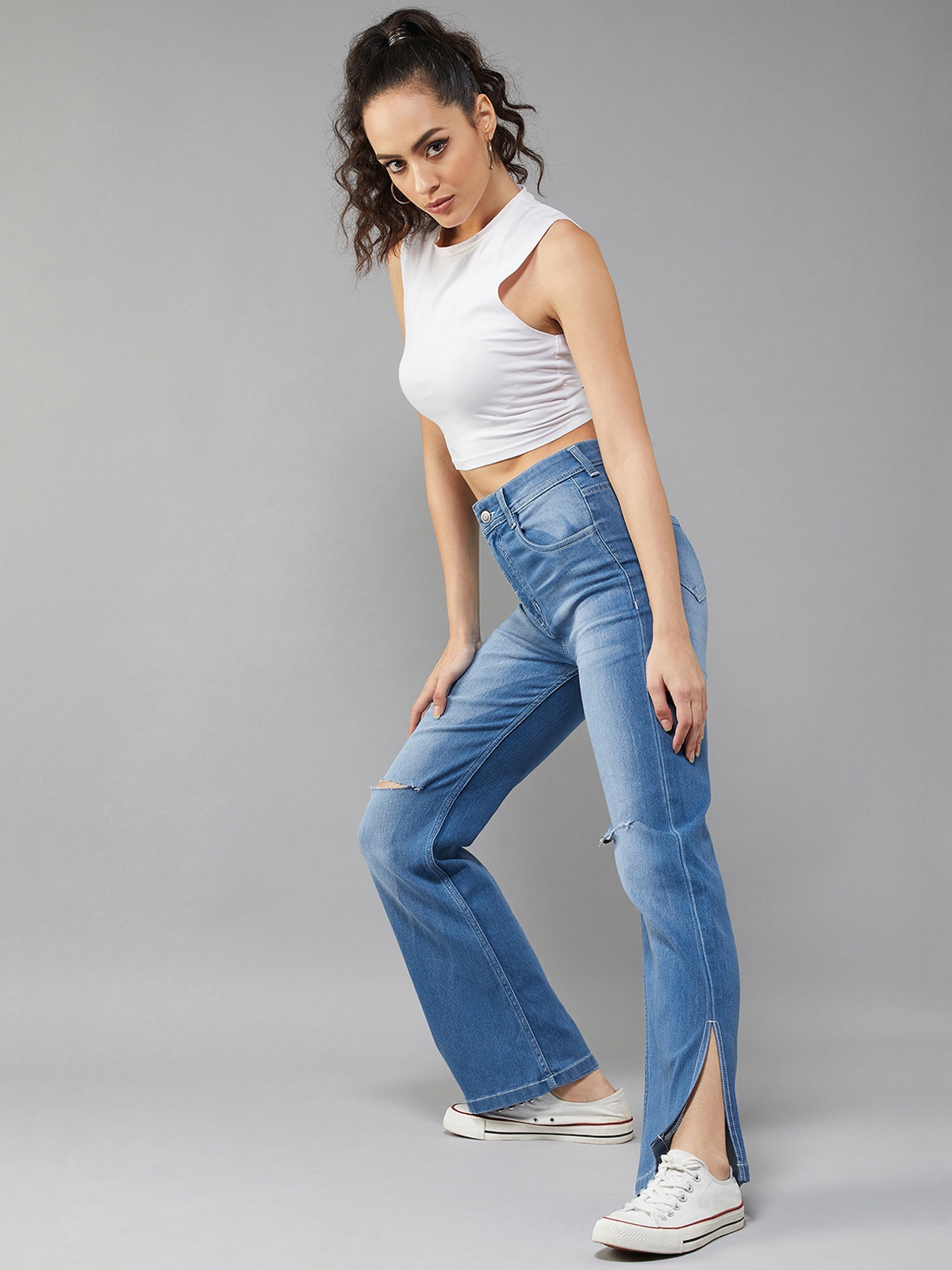 24/7 Comfort Blue Wide-Leg Relaxed Mid-Rise Stretchable Denim Jeans