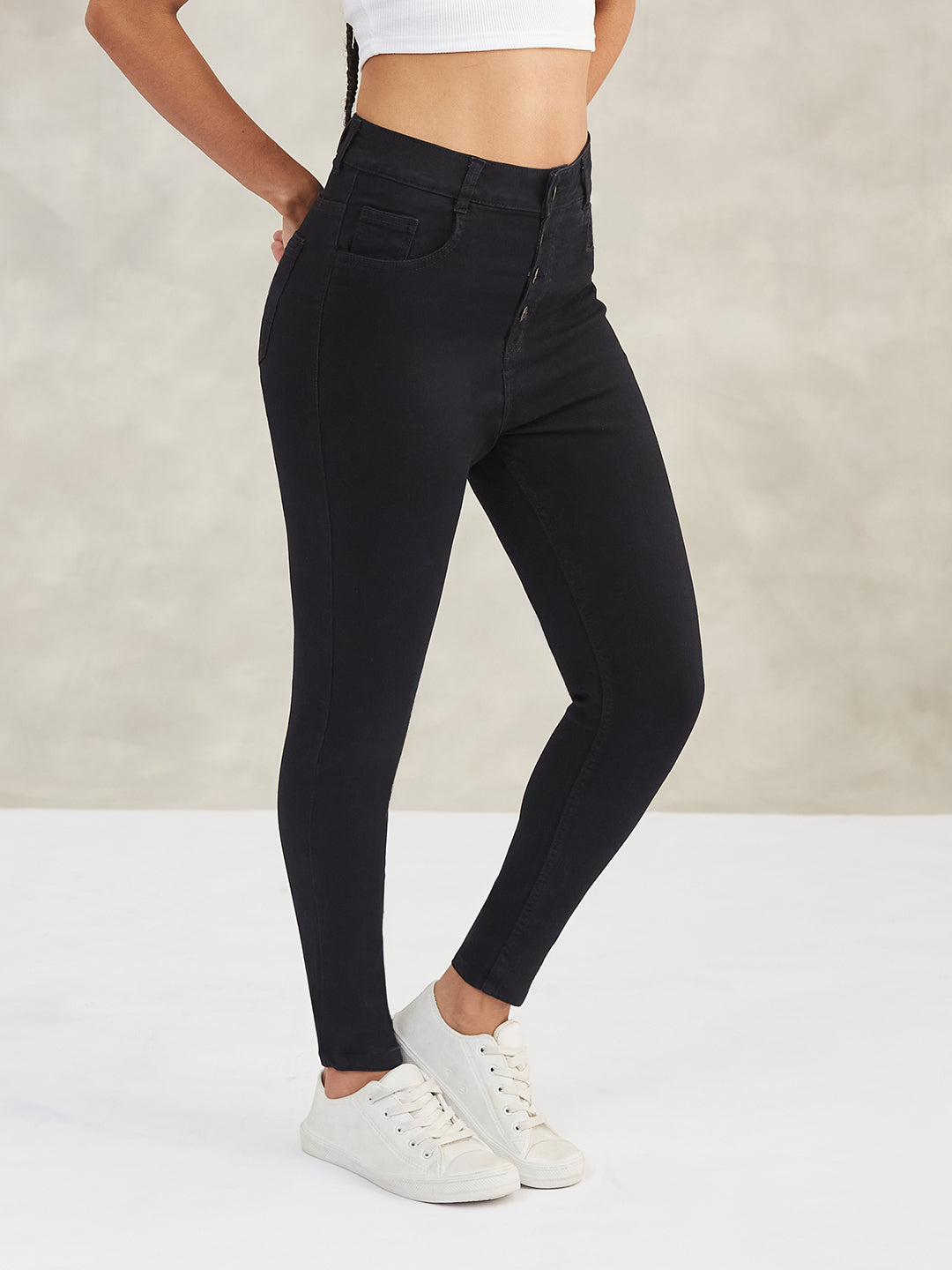 Women's Black Skinny High-Rise Stretchable Denim Jeans