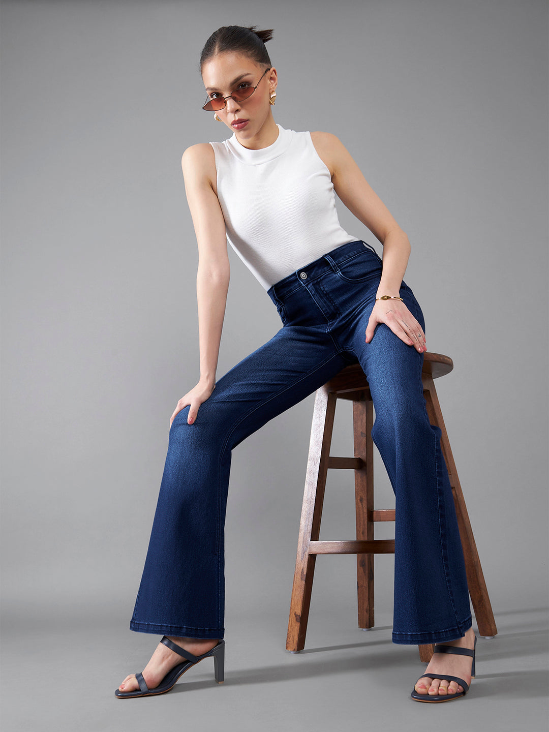 CHASEstretch™ Navy-Blue Mid-Rise Bootcut Stretchable Flared Denim Jeans