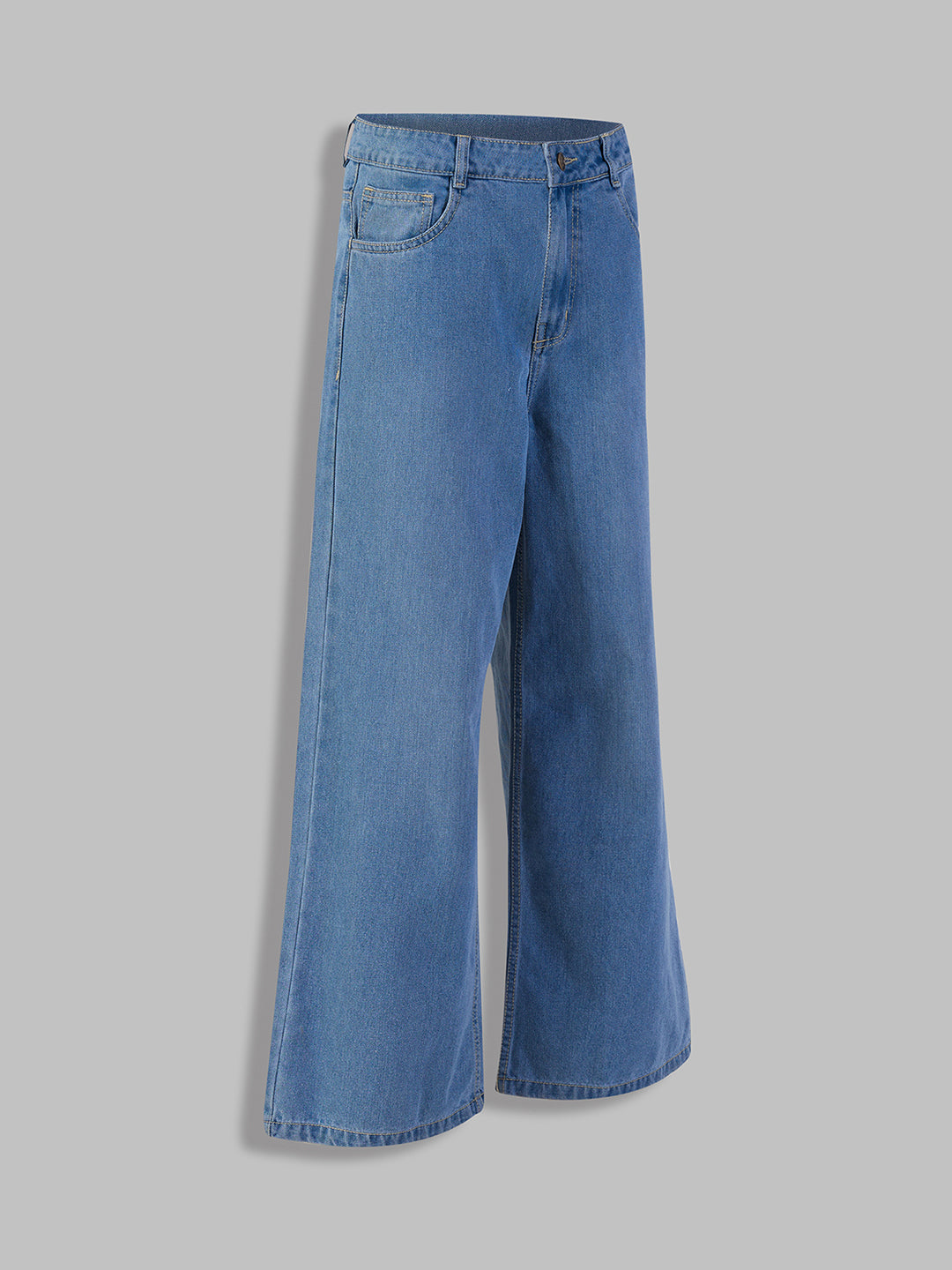 Women's Light Blue Wide-Leg High-Rise Non-Stretchable Denim Jeans