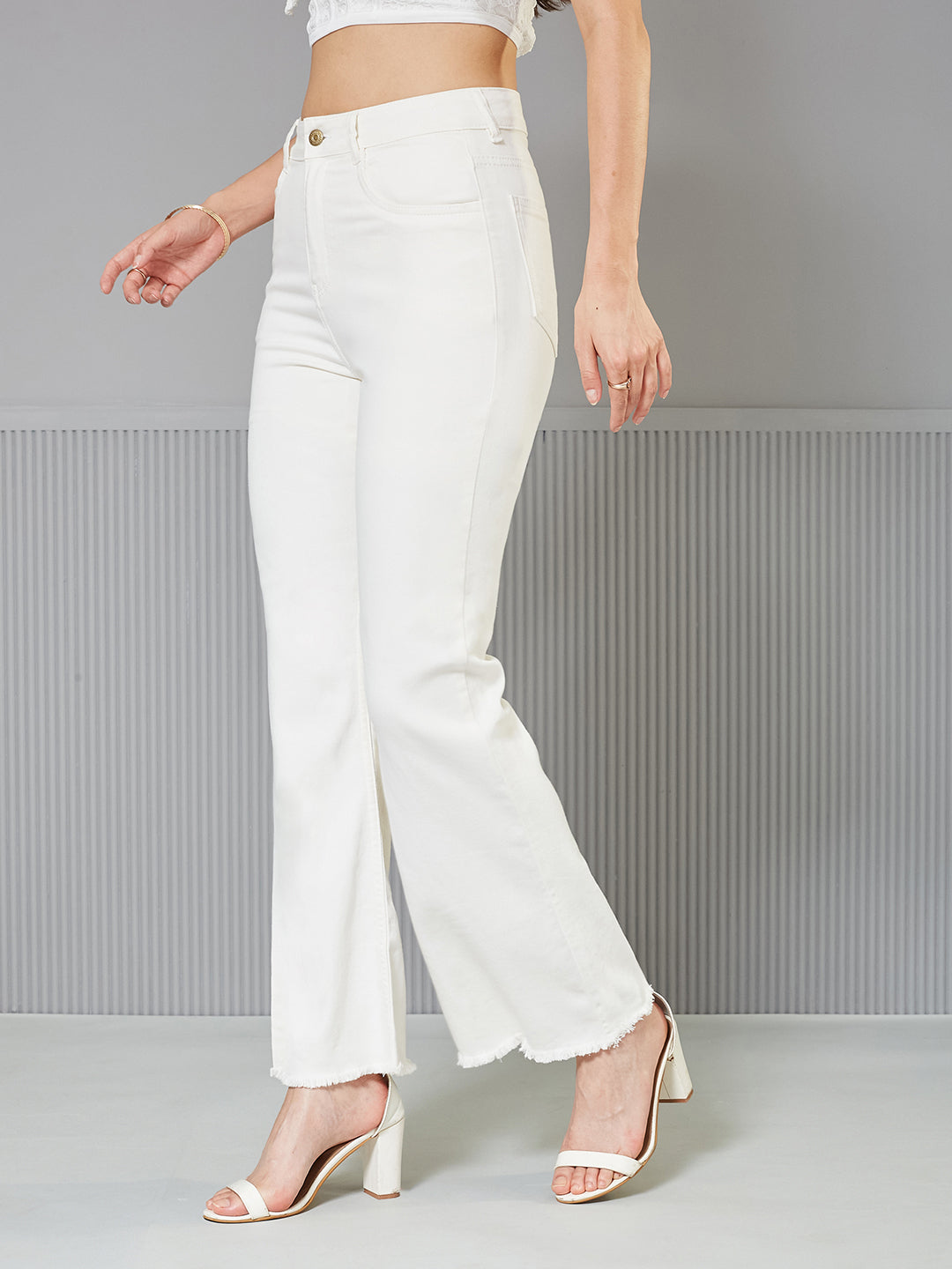 Women'S White Bootcut High-Rise clean-look Regular-Length Stretchable Denim Jeans