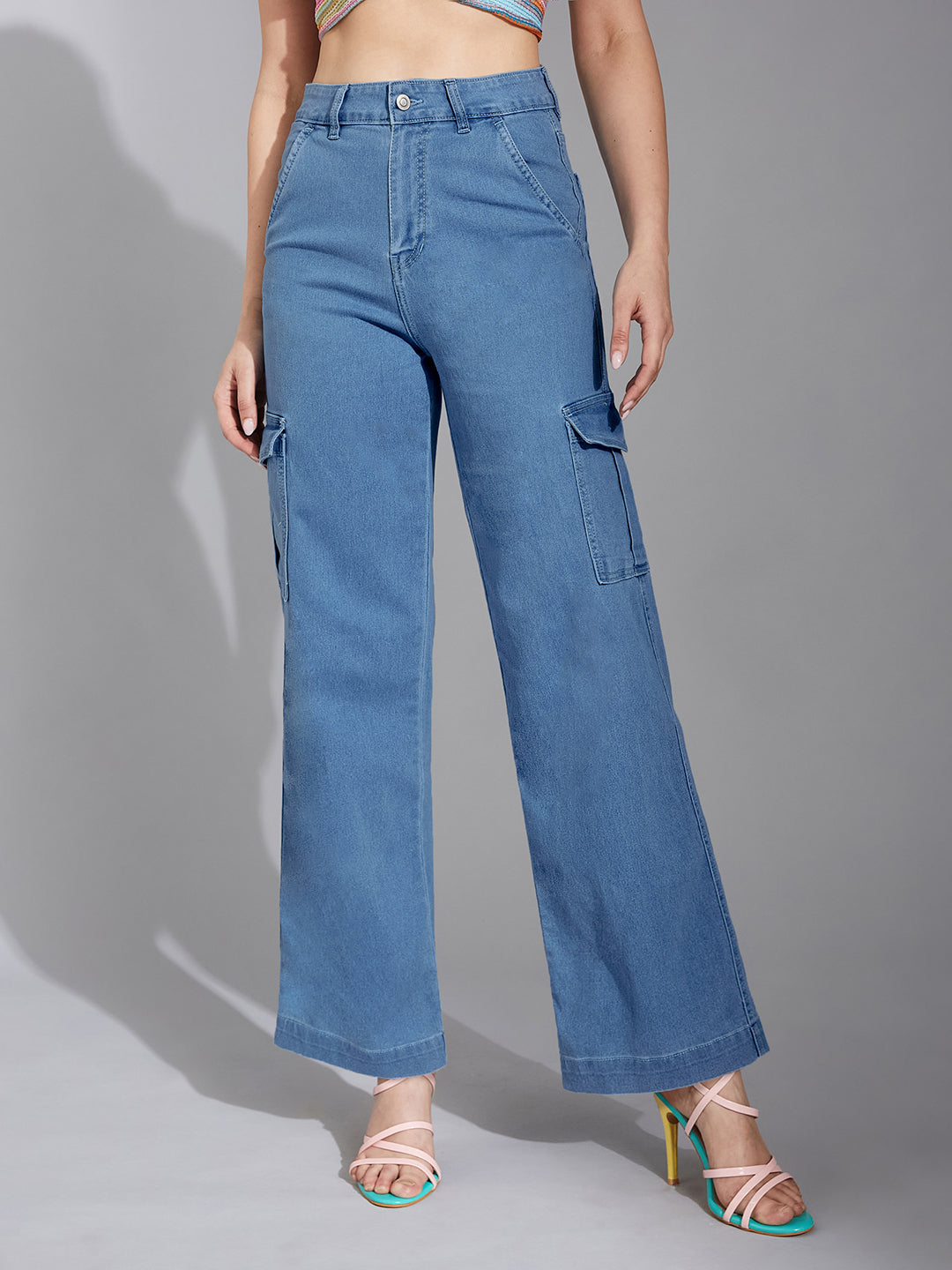 24/7 Comfort Blue Wide-Leg High-Rise Stretchable Denim Jeans