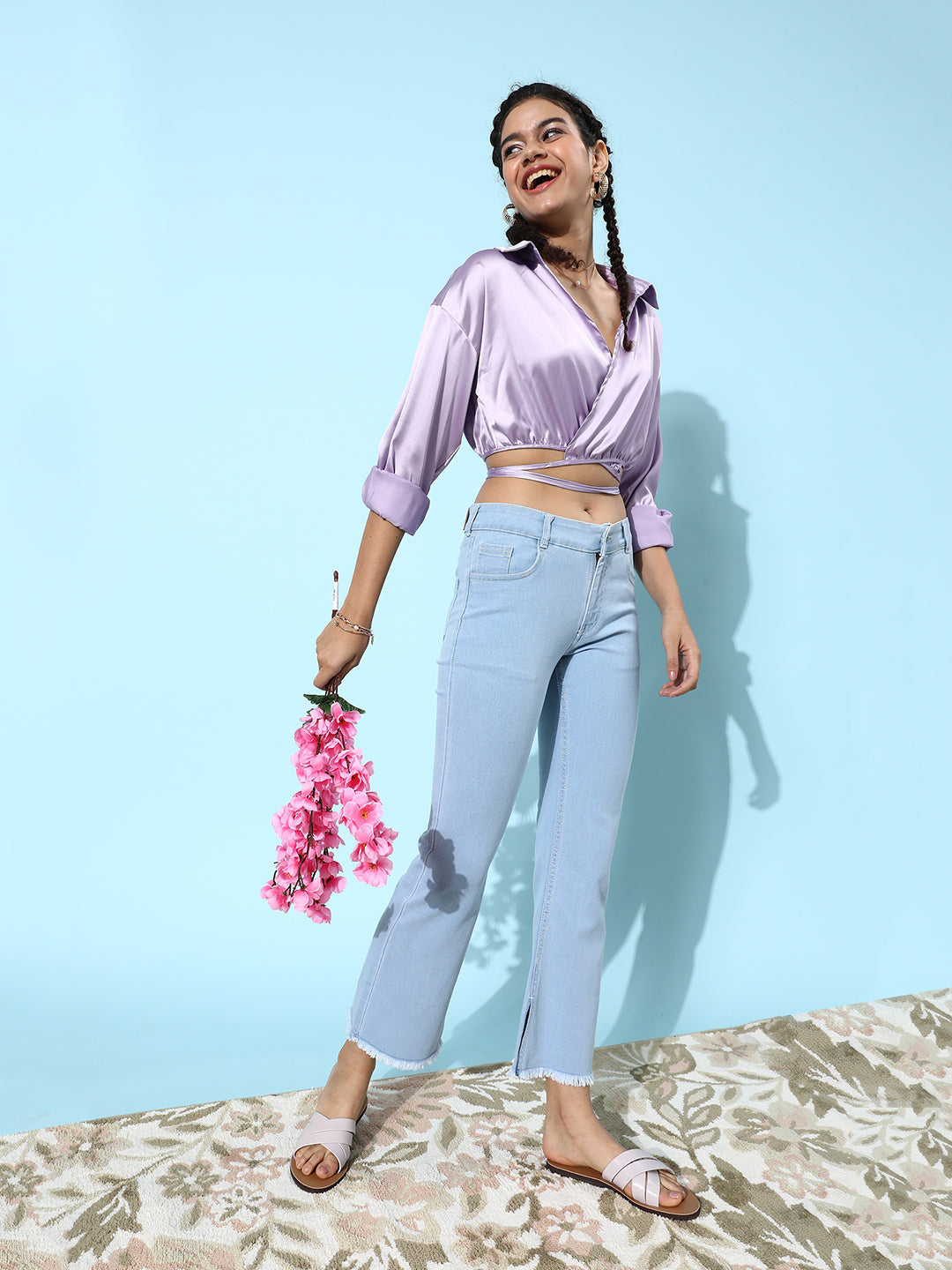24/7 Comfort Light Blue Bell-Bottom Bootcut Hourglass High-Rise Cropped Stretchable Denim Jeans