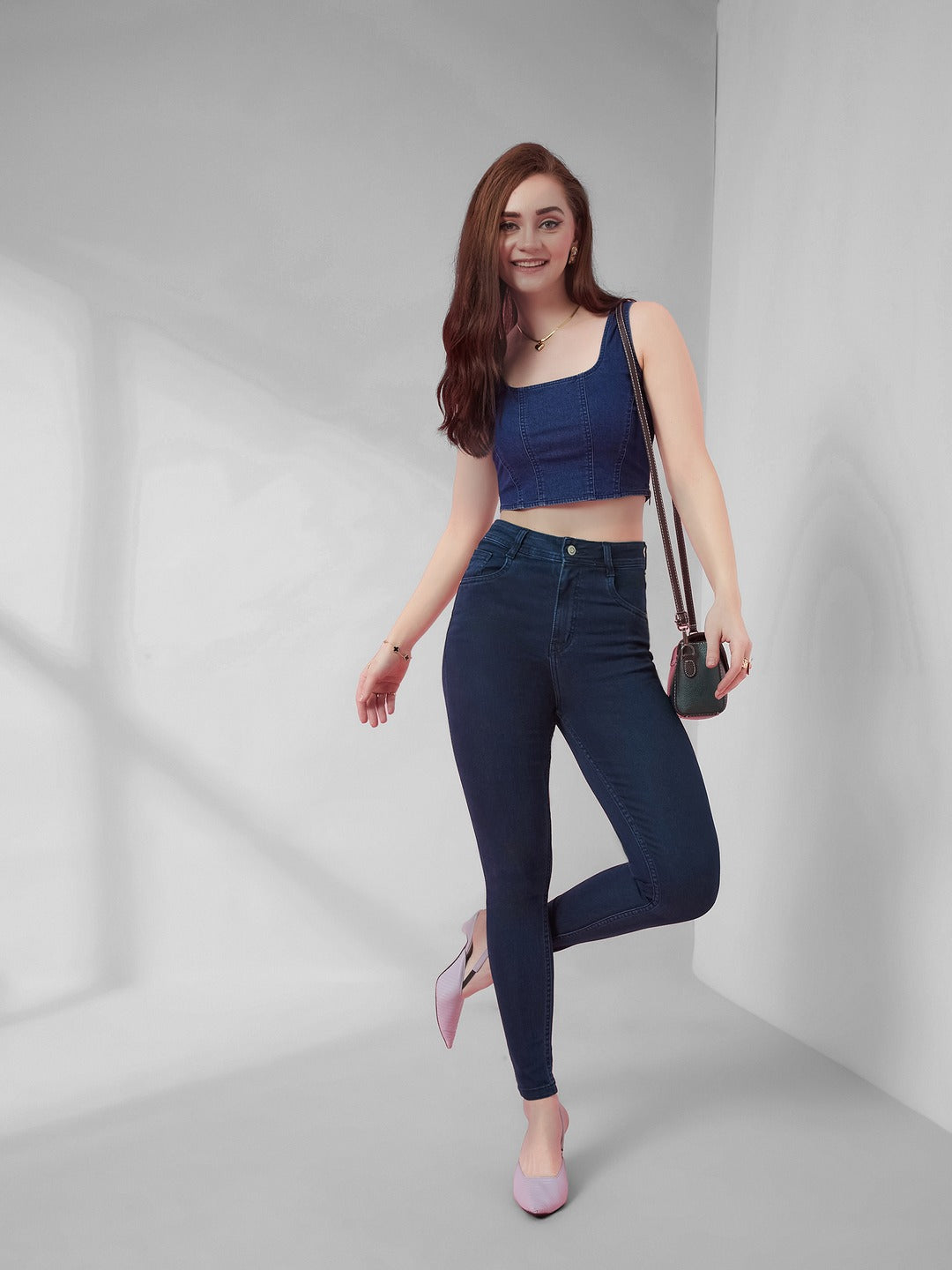 Navy Blue Skinny Fit High-Rise Stretchable Denim Jeans for Women