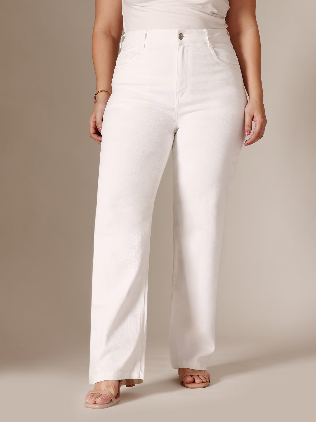 24/7 Comfort White Straight High Rise Stretchable Denim Jeans for Women