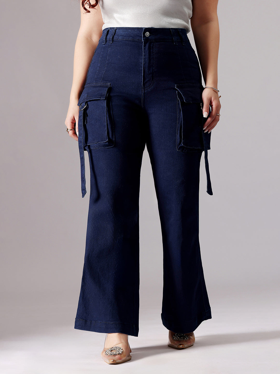 Women's Navy Blue Bootcut High-Rise Clean-Look Stretchable Denim Jeans