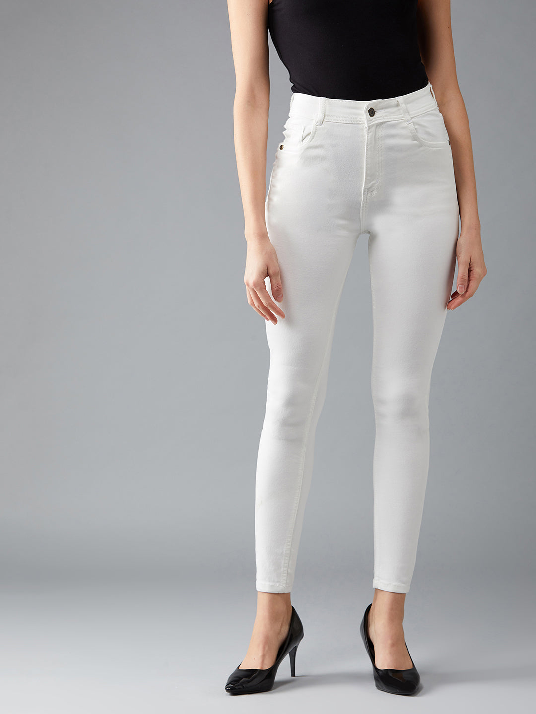 Women's White Skinny High-Rise Clean-Look Bleached Regular-Length Stretchable Denim Jeans