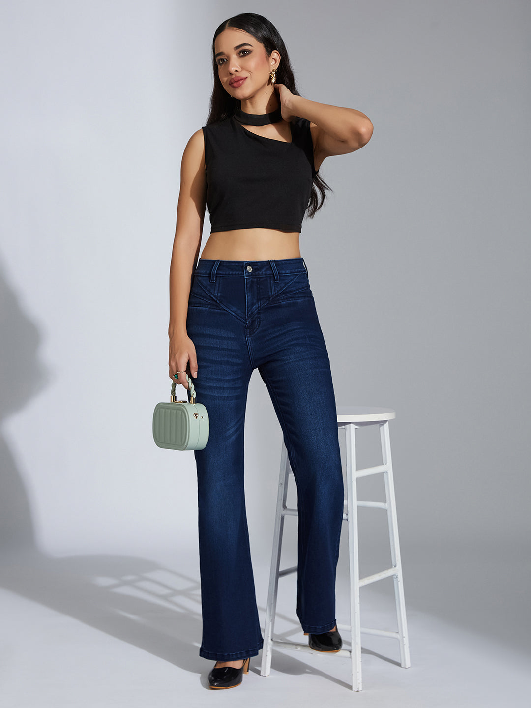 CHASEshape™ Navy-Blue Bootcut High-Rise Stretchable Denim Pocket Jeans