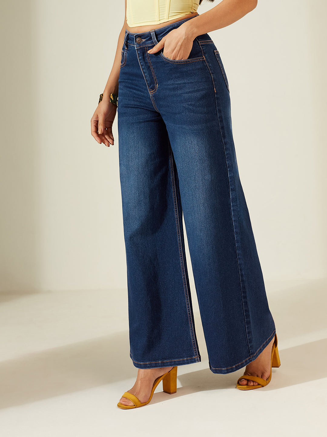 Women's Navy Blue Baggy High Rise Clean Look Regular Denim Jeans