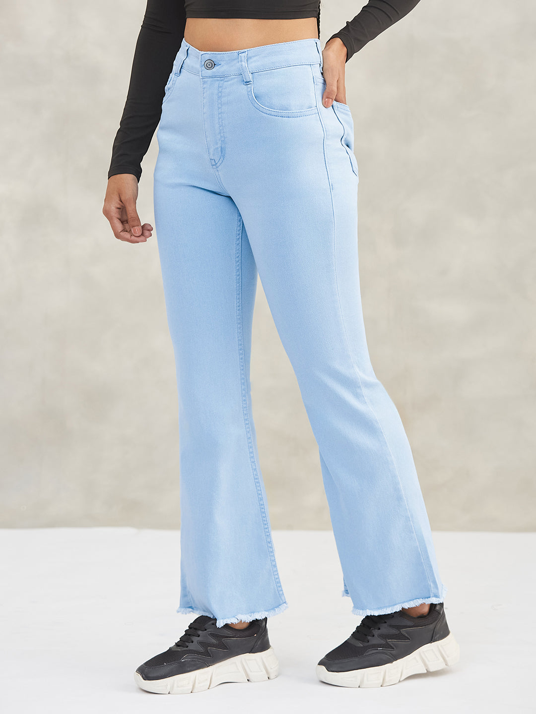 Women's Light Blue Boot Cut High-Rise Cropped Stretchable Denim Jeans