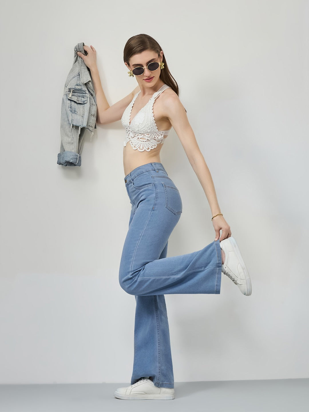 Light Blue Bootcut high-rise Regular Stretchable Denim Jeans for Women