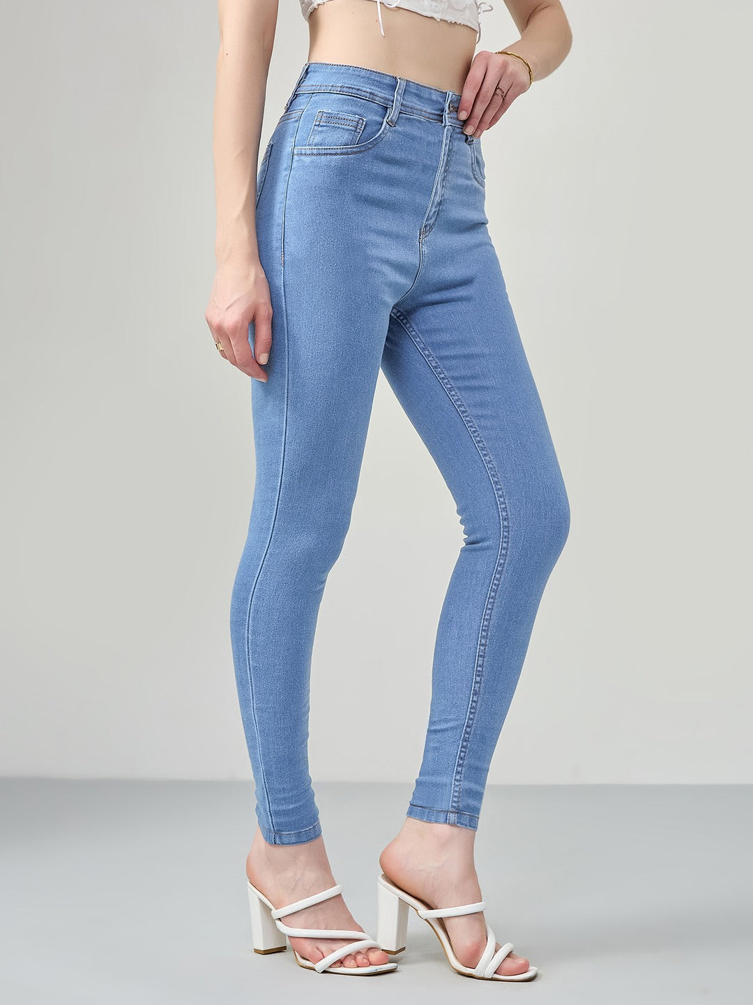 Blue Skinny high-rise Distressed Denim Jeans for Women