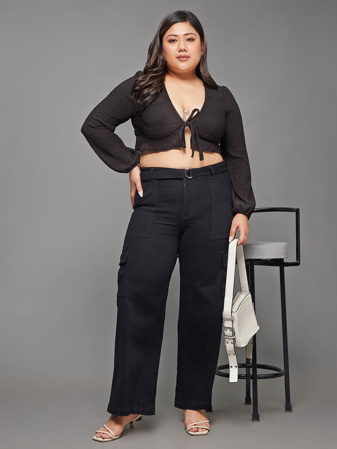 24/7 Comfort Black Wide-Leg High-Rise Stretchable Denim Jeans