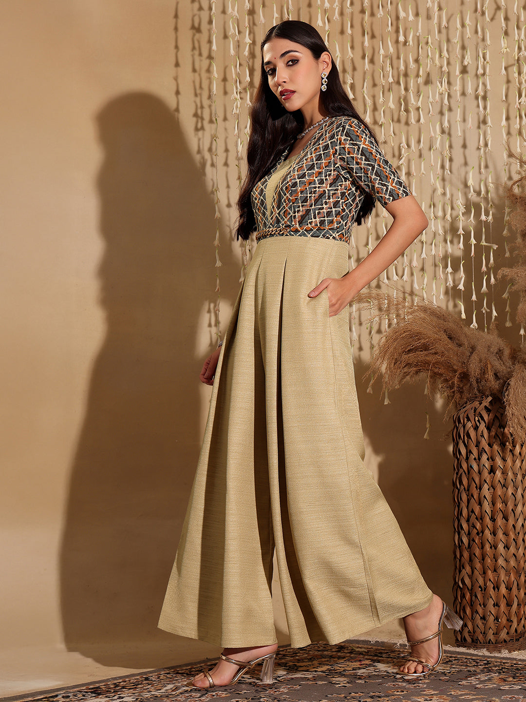 Women's Wine V-Neck 3/4 Sleeve Floral Wrap Georgette Maxi Dress