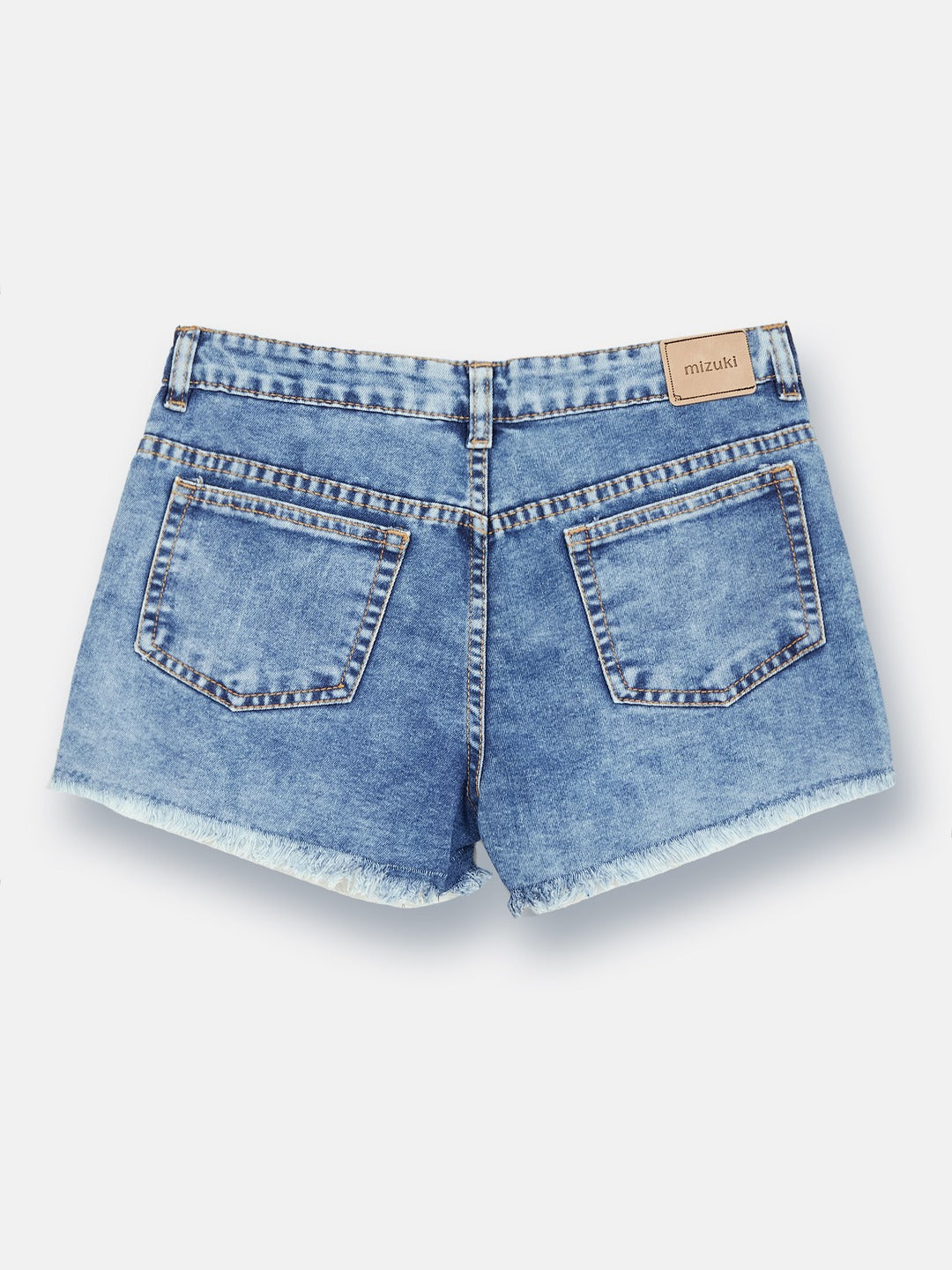 Dark Blue Relaxed-Fit Mid-Rise Highly-Distressed Regular-Length Denim Shorts for Girls/Teenagers