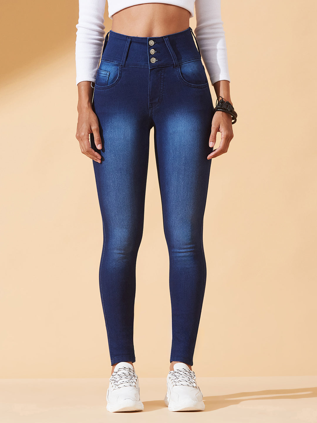 Navy-Blue Skinny-Fit High-Rise Stretchable High Waist Denim Jeans for Women