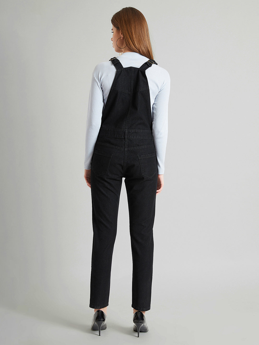Women's Black High-Rise Sretchable Skinny Denim Dungaree