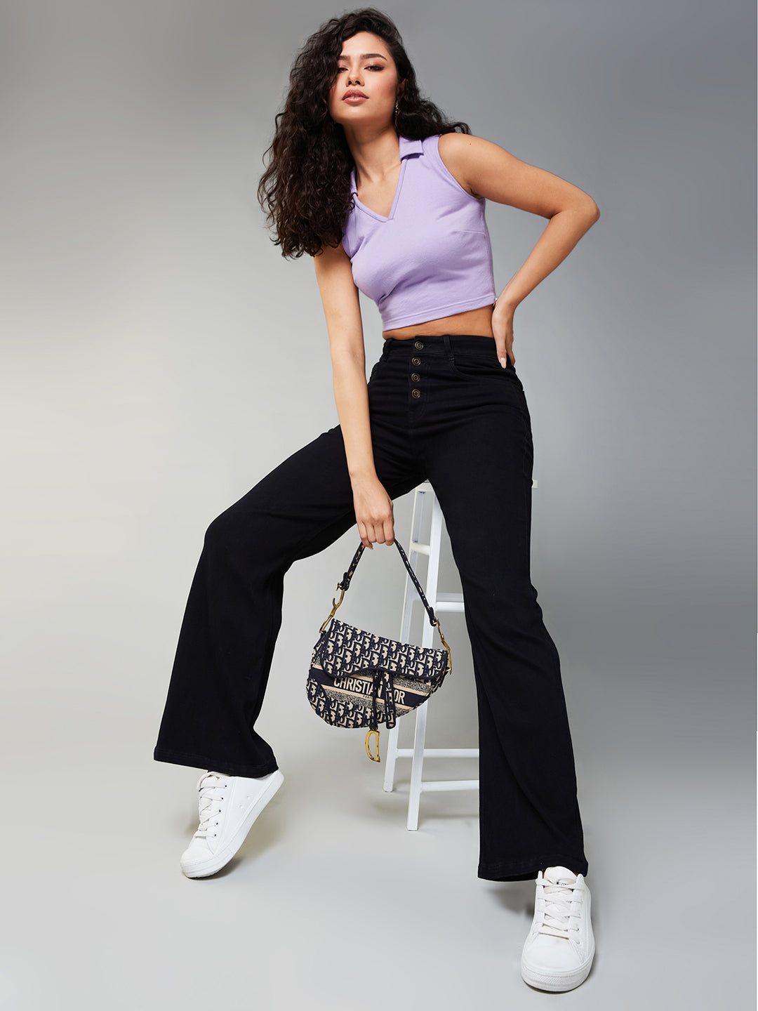 24/7 Comfort Black Wide-Leg High-Rise Stretchable Denim Jeans