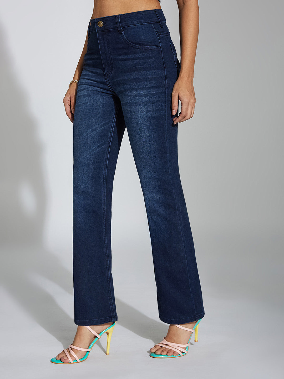 CHASEstretch™ Navy-Blue Wide-Leg Mid-Rise Denim Jeans