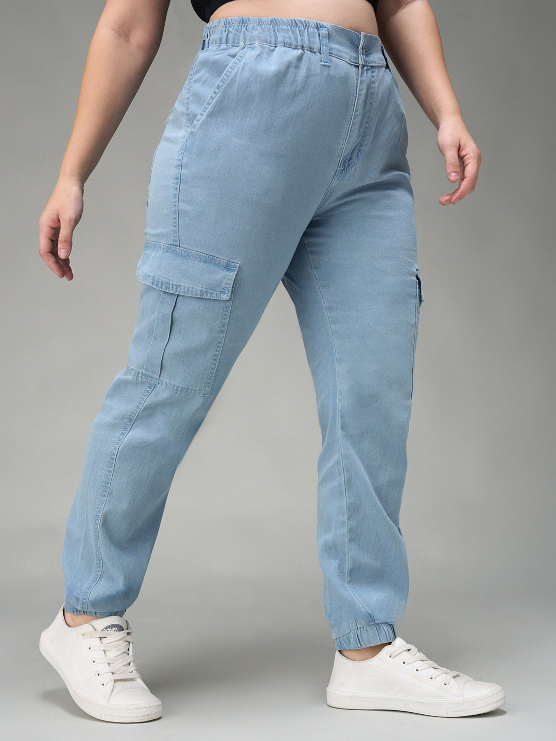 24/7 Comfort Light Blue High-Rise Stretchable Light Weight Denim Joggers