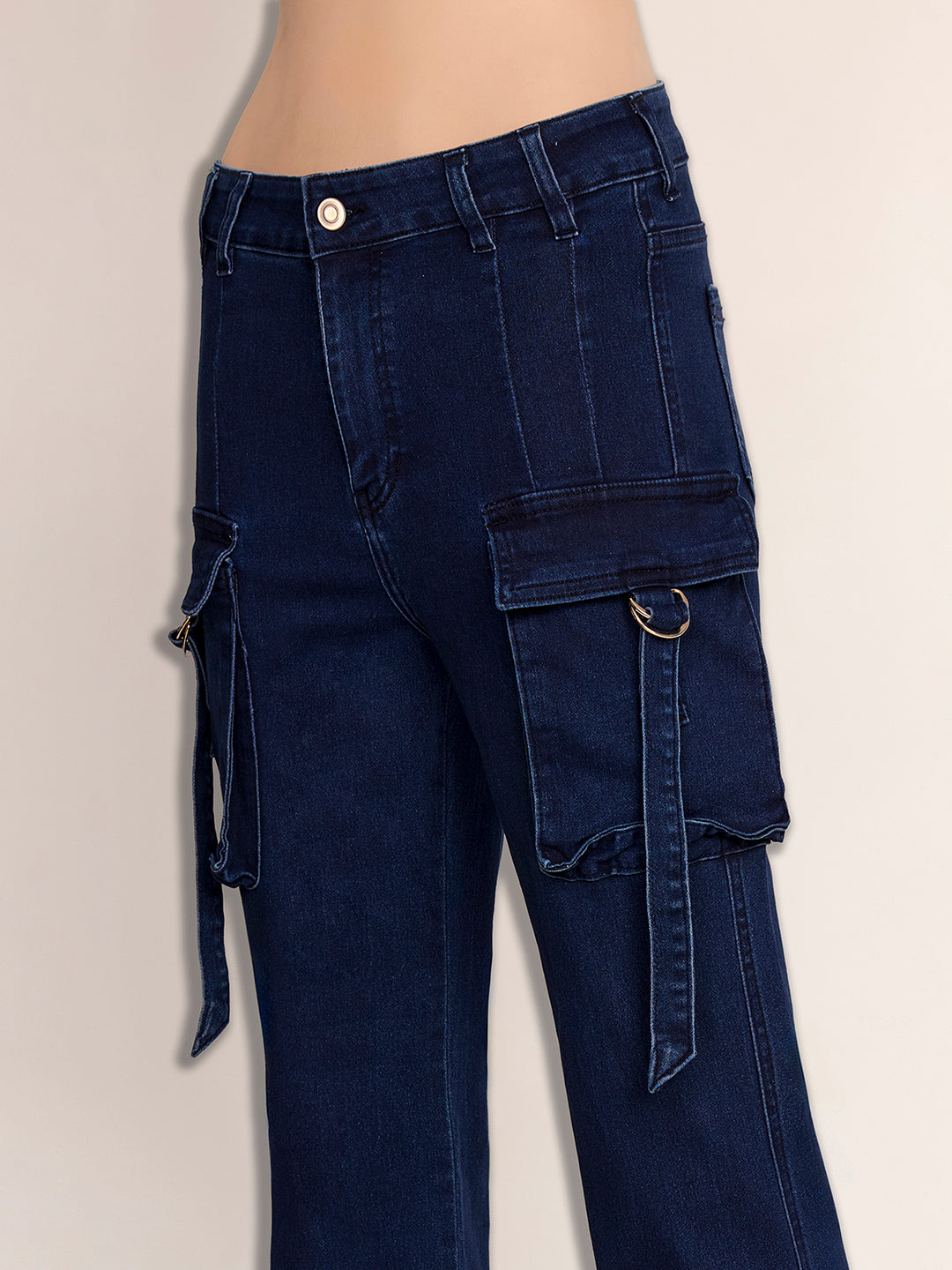 Women's Navy Blue Bootcut High-Rise Stretchable Denim Jeans