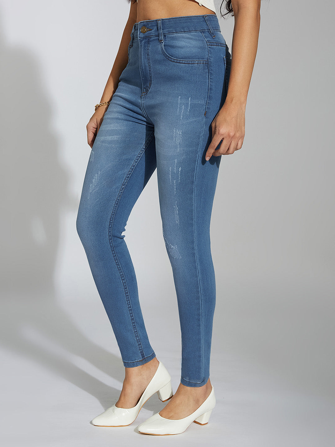 24/7 Comfort Blue Skinny High-Rise Mild Distress Stretchable Denim Jeans