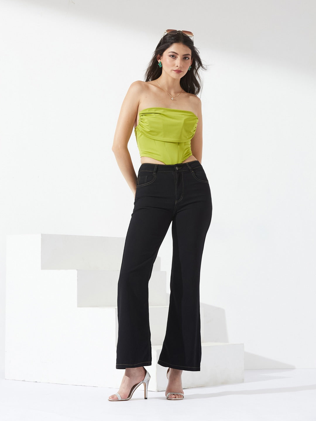 Black Bootcut High-Rise Stretchable Denim Jeans for Women