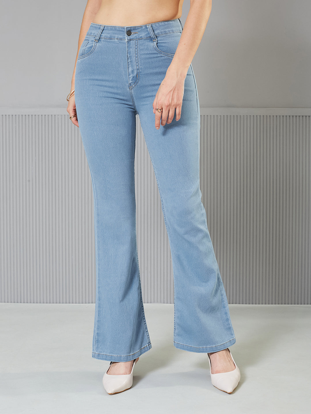 Women's Light Blue Bootcut High-Rise Regular Stretchable Denim Jeans