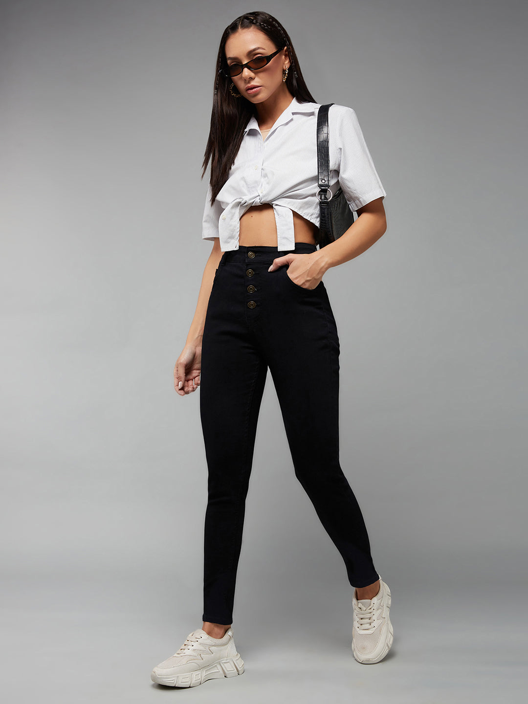 24/7 Comfort Black Skinny-Fit High-Rise Stretchable Denim Jeans